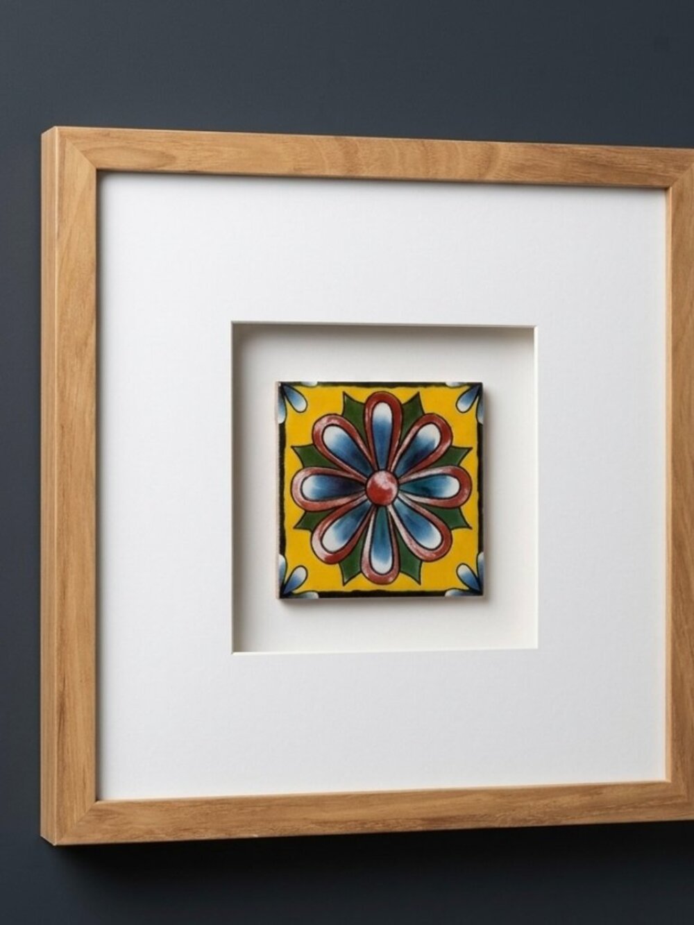 Framed Mexican Talavera Tile Wall Art Vibrant Floral Designs